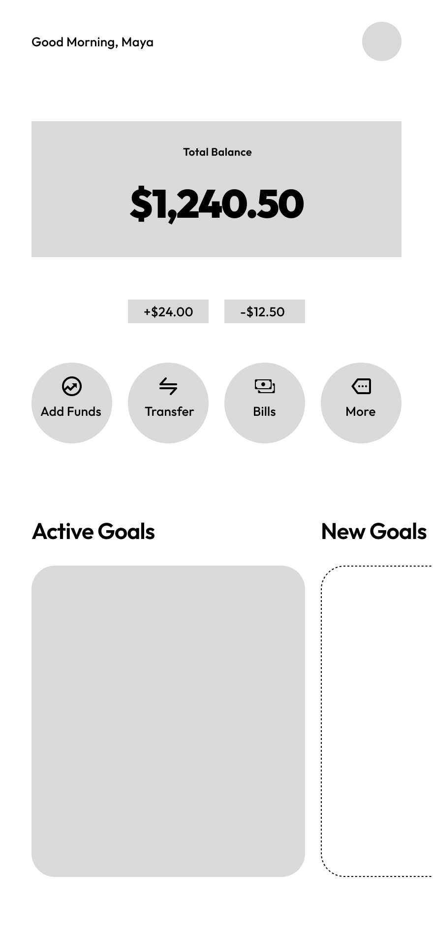 Wireframe: dashboard screen